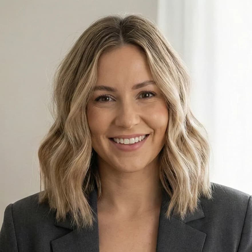 Sarah J., a professional boutique owner, smiling in her clothing studio. She uses the AI image editor for high-end e-commerce product photography and outfit swapping.